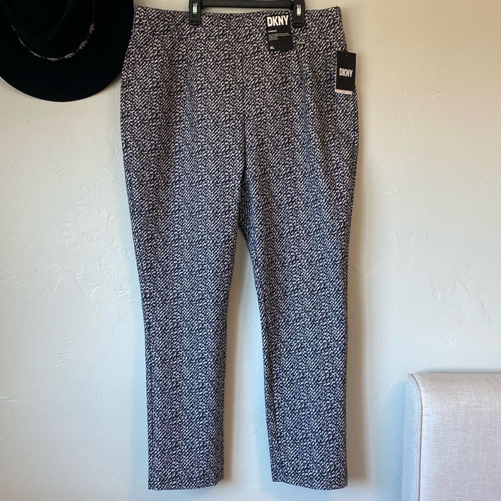 DKNY Gray Diamond Pull On Ponte Skinny Pants Mid Rise Office Workwear NWT XL